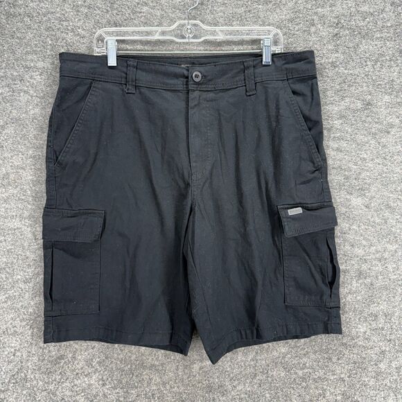 Buffalo Cargo Shorts Men 34 Black Mid Rise Flat Front Pockets Cotton Regular Fit - Picture 1 of 8